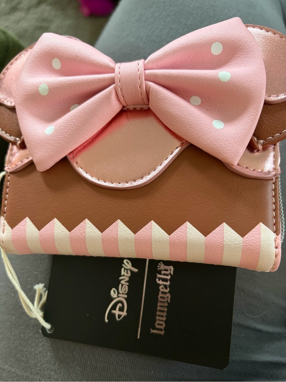 Loungefly Pink Polka Dot Bow Brown Stripe Wallet